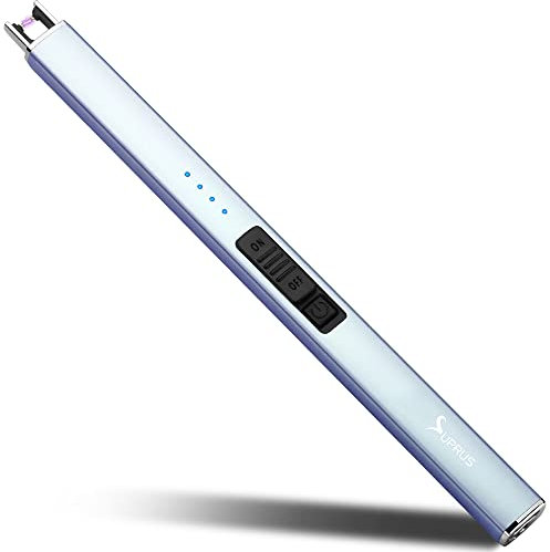 SUPRUS Electric Lighter Arc Windproof Flameless USB Rechargeable Lighter with Safety Lock for Candle BBQ Camping (Blue)