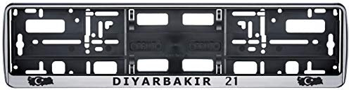 Auto Kennzeichenhalter in der Farbe Silber/Schwarz Nummernschildhalterung Auto, Nummernschildhalter Türkei Flagge 21 Diyarbakir 2 Stück