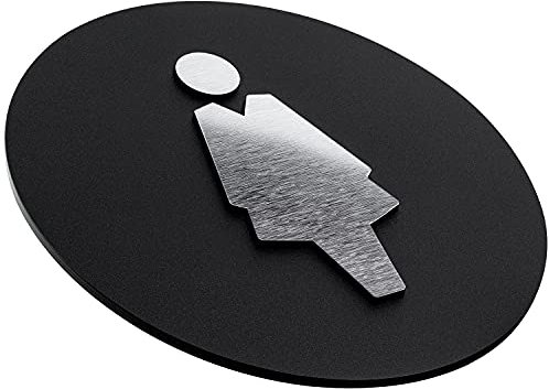 Sosenco WC für Damen Schild aus Laminate – Toiletten Türschild Kunststoffplatten – WC Türdeko – Damentoiletteschild – WC Wegweiser (Siber)