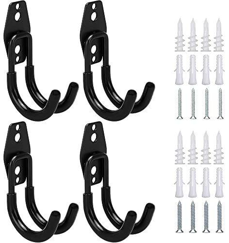 CODIRATO 4 PCS Heavy Duty Garage Hooks with Anti-Slip Coating, Iron & PVC, Double Hooks, Screws & Accessories, Ideal for Garage, Home, Shop, Basement, Shed, Tool & Ladder Storage