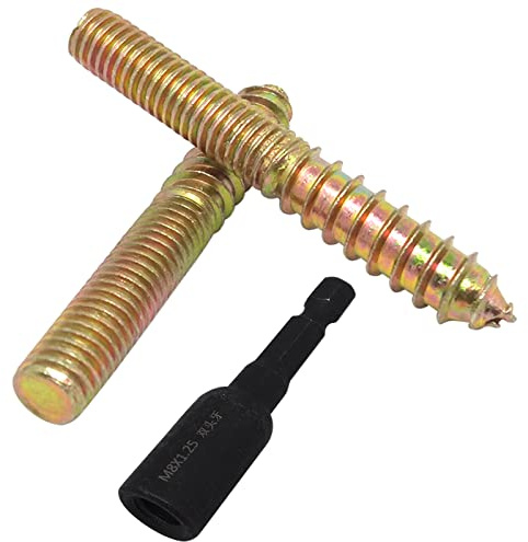 10Pcs Hanger Bolts Double Headed Bolts Kit,with (M8x1.25mm) Hanger Bolt Driver, Hanger Bolts for Wood Furniture(M8x60mm)