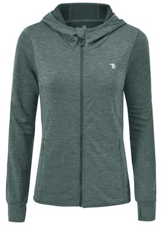 donhobo Löparjacka för kvinnor, sportjacka, träningsjacka, långärmad, fitness, yogamatta, lätt ventilerande sweatjacka med fickor, tumhål, cyan, L