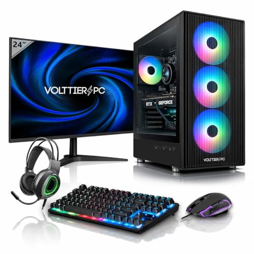 VolttierPC - PC Gaming Completo AMD Ryzen 5 4500 6x3.6Ghz | Nvidia RTX 3050 6GB | 16GB RAM | 500GB M.2 NVMe | WiFi 6 + Bluetooth 5.2 | Windows 11 Pro | Monitor 24 100Hz | Pack Teclado y Ratón