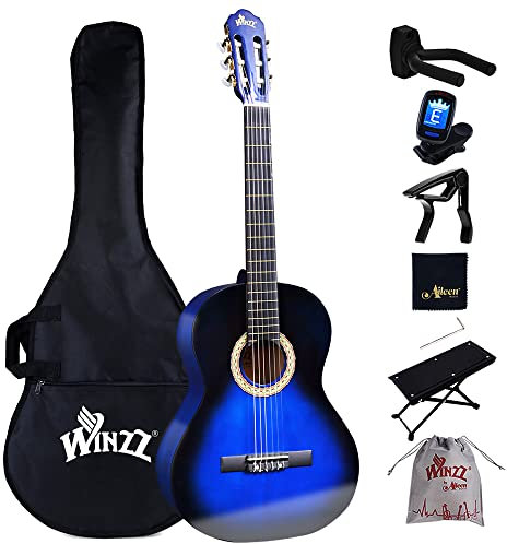 Winzz Konzertgitarre 4/4 Anfänger Set - 39 Zoll Klassische Gitarre Kit mit Nylonsaiten für Erwachsene, Kinder ab 11+ Jahre, Blau