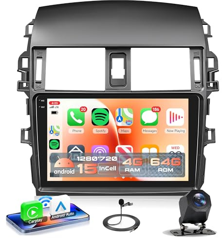 Rimoody 4G+64G Android 15 Car Stereo Radio for Toyota Corolla 2009-2013, Wireless Carplay Andorid auto Mirror Link 9'' INCELL Touchscreen GPS WiFi Bluetooth 5.0 FM/RDS EQ-32 SWC Backup Camera