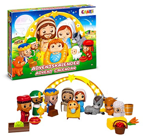 CRAZE Calendario De Adviento Con Juguetes, 24 Figuritas Y Accesorios Para Crear Tu Propio Belén, Abre Cada Día Una Ventana para Descubrir La Sorpresa
