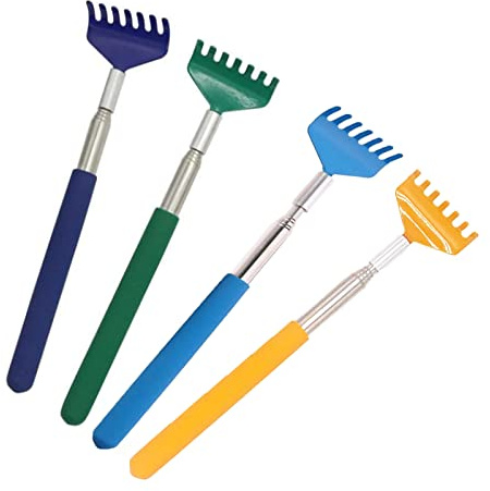 4 Piezas Rascador de Espalda, Acero Inoxidable Back Massager, Portátil Rascador Espalda, con Mango de Goma Suave para Masaje de Picazón en la Espalda y la Cabeza