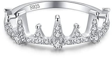 Whoiy Kronenring für Damen, Promise Ring Wedding Zirkonia Runde Eheringe S925 Sterling Silber 6.5mm Gr.52 (16.6) für Urlaub Party Geburtstags