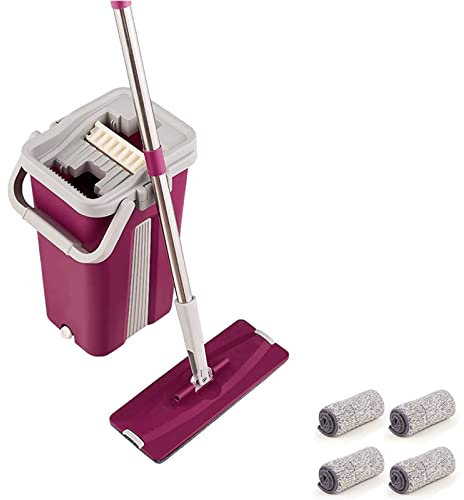 OLOTU Mikrofaser-Mopp-Pads, um 360 Grad drehbar, kein Toter Winkel, Flacher Bodenwischer, Flachwischer und Eimer-Set, Griff aus Aluminiumlegierung