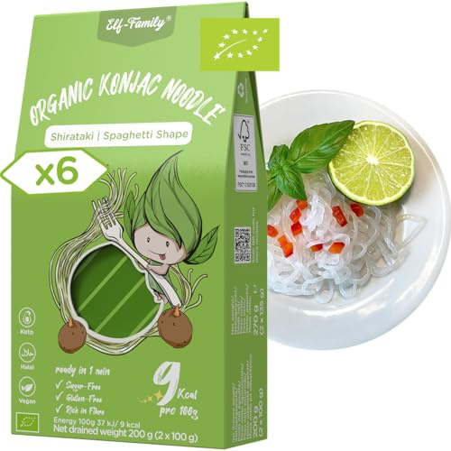 Elf-Family 270g x6er Box(12 pack) Bio Konjak Nudeln Ultra Low Carb Shirataki Nudeln Vegan Glutenfrei-Instant Nudeln ohne kohlenhydrate/Keto/Kalorienarme/Fettfrei/Zuckerfrei -Spaghetti