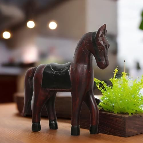 Deko-Tierfigur Hevonen handgemacht aus Mangoholz in Dunkelbraun 28 cm