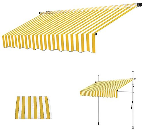 Markise Stoff, Markisenstoff für Balkon, Wasserdichtes 180 G/m² Polyester, Markisentuch für Terrasse, Mehrere Farben, Mehrere Größen (Color : Yellow and White, Size : 4m)