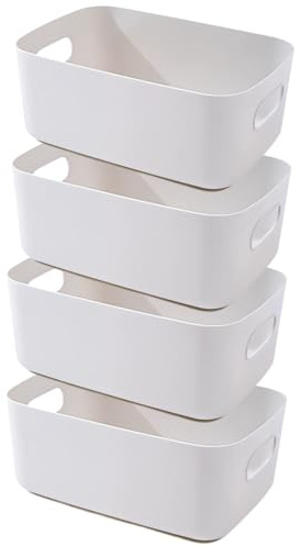 EURXLQ 4 Stück Aufbewahrungsbox Kunststoff Aufbewahrungskorb mit Griffen Eingedicktes Badezimmer Organizer Küchenschrank Körbe Aufbewahrung Kunststoffbox für Badezimmer Küche (Grau, 25×18×10 cm)