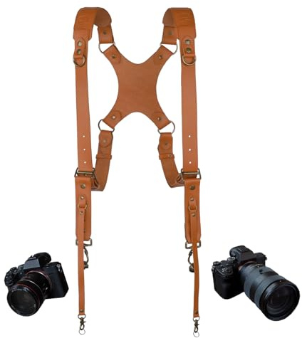 4J LEDR Kameragurt D1,Leder Kameragurt 2 Kameras für Fotografen | Leder Doppelschulter Kameragurt für Fotografen,für Männer und Frauen,Multi-Kamera-Ausrüstung für DSLR/SLR,Schnellverschluss