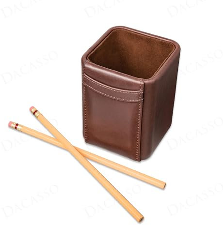 Dacasso Schokoladenbrauner Stiftehalter aus Leder für den Schreibtisch – luxuriöses Executive-Dekor & Büro-Organisation