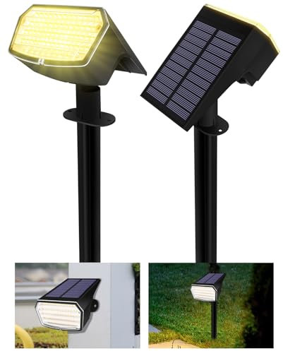 BELLALICHT Solarlampen für Außen 65 LED [2er-Pack Warmweiß 3000K] Solarstrahler Wasserdicht Solar LED Strahler Gartenleuchten Solarleuchten für Garten Weg Hof Garage