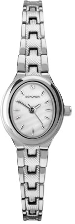 Sekonda Dress Megan Montre à Quartz Ovale en Nacre avec Affichage analogique et Bracelet en Alliage 21 mm, Blanc, Bracelet