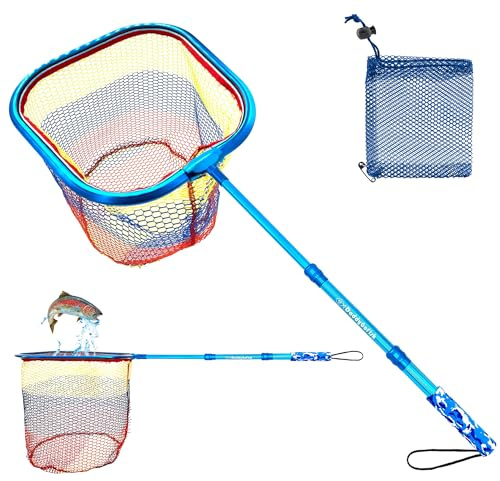 DaddyGoFish Red de Pesca para niños, Bolsa de Cebo telescópica Ultraligera para atrapar Pescado, Rana, pececillos, Mariposa, Playa, Estanque