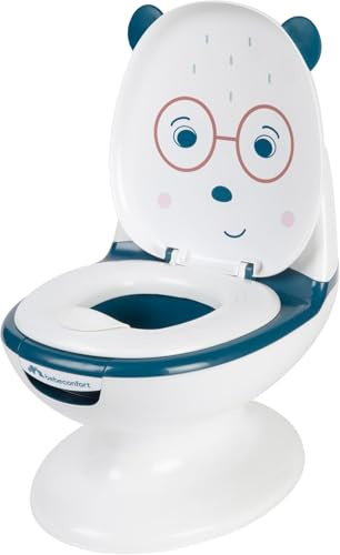 Bebeconfort Toalett i Miniformat, Potträningstoalett för Barn, 1–3 år, 0–20 kg, Verklighetstrogen Design med Stänkskydd, Spolningsljud, Avtagbar Skål, Enkel att Rengöra, Halkskydd, Bear Blå