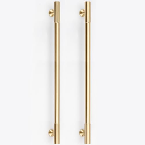 RZDEAL 2pcs Solid Brass Gold Cabinet Pulls, 10 Inch Hole Centers for Kitchen Cupboard Handles Modern Drawer Dresser Pulls Bathroom Brushed Brass Cabinet Pulls Wardrobe Door Handles