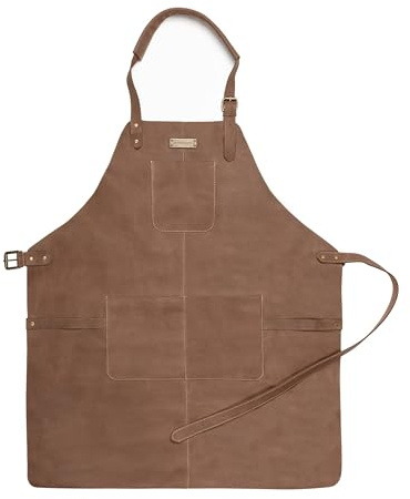 Drakensberg Grillförkläde Bob – professionellt kockförkläde av läder för grillning, gastro, bar, barista, present till män och män, hållbart handgjort, läder, retro vintage, Havanna-brun-XXL, XXL