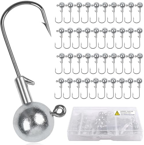 Jigkopf-Angelhaken, runder Kopf, Crappie-Jigs-Haken, unlackierte Kugel-Jigköpfe für Barsch, Forelle, Crappie, Angelvorrichtungen, Salzwasser, Süßwasser (28 g, 20 Stück)
