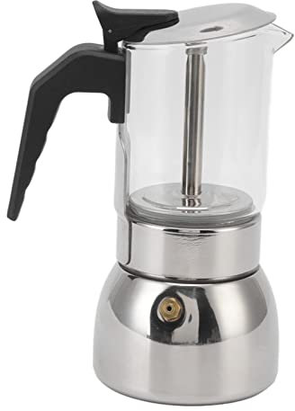 Pilipane Moka a Induzione, Macchina per Piano Cottura per caffè Italiano, Caffettiera con Piano Cottura in Vetro Trasparente da 200 Ml/300 Ml E Design in Acciaio Inossidabile(200ml)