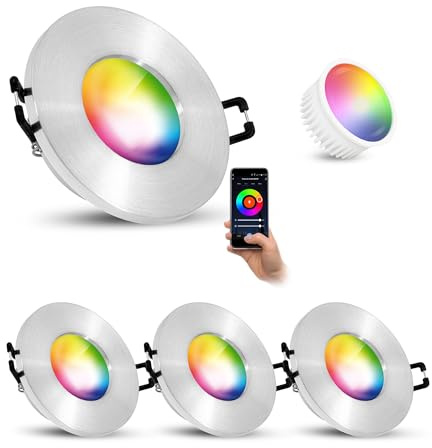 linovum ISASO Einbauleuchte IP65 Bad in Alu gebürstet Smart Speaker kompatibel - Deckenbeleuchtung led rund mit Smart Modul 4W WLAN