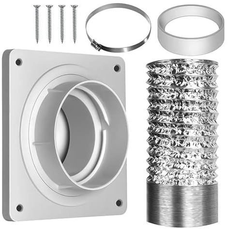 FUXIU Trocknerentlüftungs-Wandplatte mit Schlauch, Drehverschluss, Trocknerentlüftungsanschluss-Set für Wand, Abluftentlüftung, Trockner, Kanalanschluss, Flansch