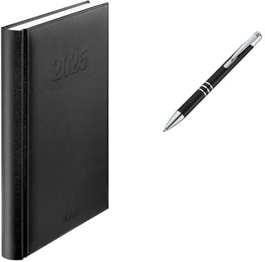 Herlitz Buchkalender 2025 / Chefkalender / A5 / Farbe: schwarz + Kugelschreiber