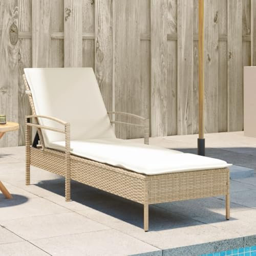 Somanki Sonnenliege mit Auflage Beige 63x200x81 cm Poly Rattan, Gartenliege, Liegestuhl, Sonnenstuhl, Sonneninsel Outdoor, Liegen, Gartenmöbel, Bäderliege, Relaxliege - 368303