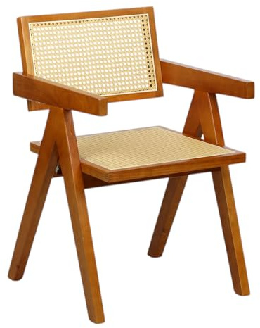 Totò Piccinni Sedia DALY in legno design retrò con braccioli, seduta e schienale in paglia di vienna rattan (1, Noce)