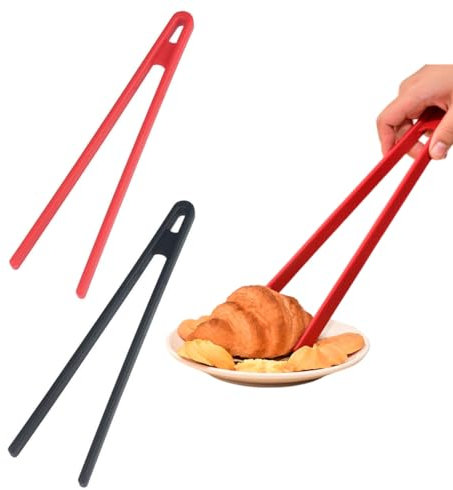 WeddHuis 2pz Pinze in Silicone per Cucina, Pinza da Barbecue, Pinza Antiaderente, Pinza da Cucina in Silicone, Resistente ad Alte e Basse Temperature (29cm) (Nero & Rosso)