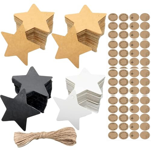 204 Stück Geschenkanhänger Weihnachten, Geschenkanhänger Weihnachten Stern Geschenk Anhänger Flaschenetiketten für Stempel Honiggläser Marmeladendeckchen Preisetiketten Namensschilder