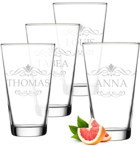 polar-effekt Leonardo Longdrink Trinkgläser 300 ml 4er-Set mit Gravur - Personalisierte Cocktailgläser - Gläser für Wasser, Smoothies, Drinks und Aperitif - BPA-Frei