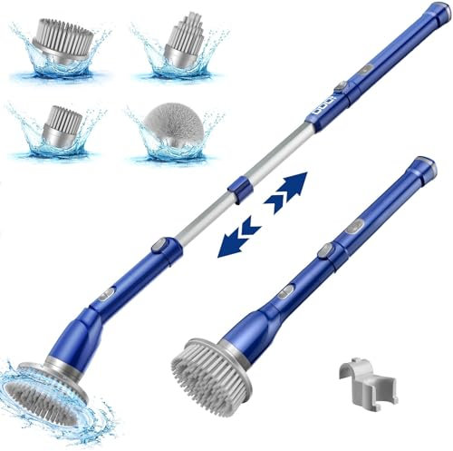 iDOO Electric Spin Scrubber, Cordless Electric Cleaning Brush, Electric Scrubbing Brush with Adjustable Handle & 4 Replacement Brush Heads, Power Scrubber for Bathroom Shower Tile Floor Car
