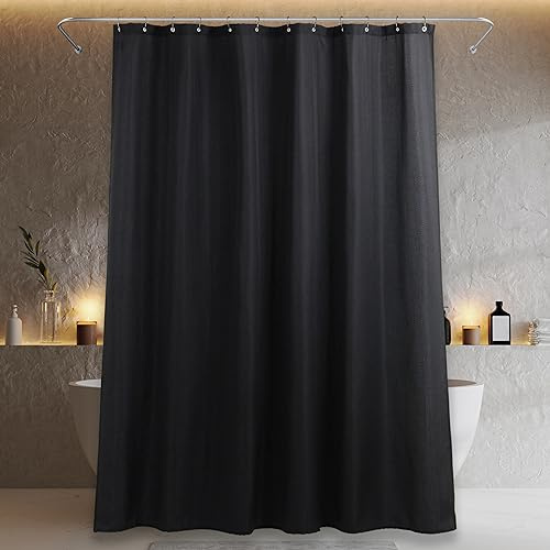 Duschvorhang überlänge Schwarz Badezimmer Vorhang: Leinen Stoff Anti Schimmel Waschbar Wasserabweisend Polyester Duschvorhang Badewanne - Duschvorhang Textil Extra Lang - 214x183 cm