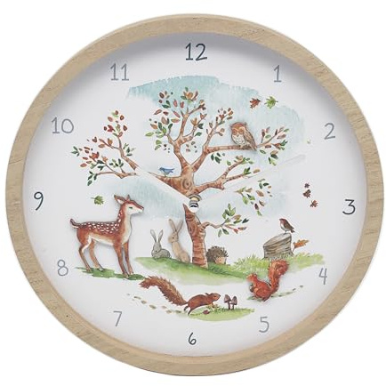 Lesser & Pavey Forest Friends Woodland Animals Holz Kinderzimmeruhr Analog Weiß One Size | Vintage-Wanduhr, batteriebetrieben, Heimdekoration