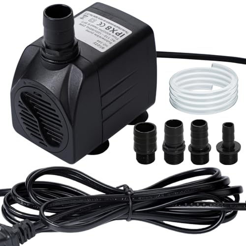 alizzy 400GPH (1500L/H, 25W) Submersible Water Pump with 8 ft Cord, Durable Fountain Pump with Tubing, 4 Nozzles Aquarium Pump with Overheat Protection for Pond, Fish Tank, Water Feature, Hydroponic