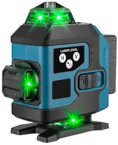 Wasserwaage La-ser, 16-zeilige 4D-La-ser-Wasserwaage, selbstnivellierend, mit Digitalanzeige, 360° horizontal, vertikal, kreuzförmig, wiederaufladbarer Akku