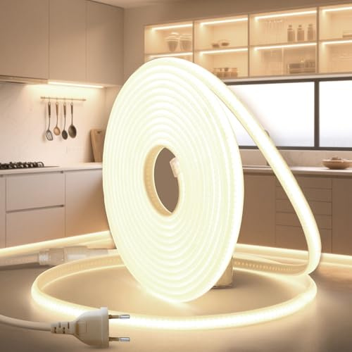 BRIMETI LED Streifen Strip 230V Direktanschluss COB Streifenlicht Aussen 20M Neon Lichterschlauch Schlauch Aussenbereich Wasserdicht IP65 Neutralweiß 4000K Leiste 320LEDS/M Band Outdoor Mit Stecker