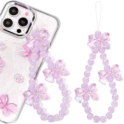 Wincredulous 1PC Shiny Wrist Lanyard Charm Strap Universal Cellphone Lanyard Wrist Smartphone Chain String Charm for Earphone Case(Purple Bow C,1PC)
