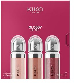 KIKO Milano Glossy Lip Set 03, Kit De Labios: 3 Brillos De Labios Hidratantes Efecto Volumen 3D