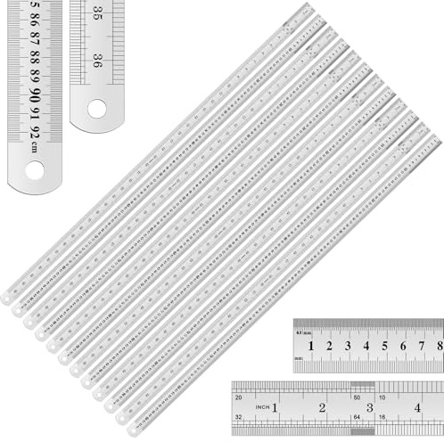 EBOOT 12 Pack 36 Inch Stainless Steel Rulers, Metal Rulers Imperial & Metric Graduations for Precision Measuring Meter Yard Stick for Construction Drafting Woodworking