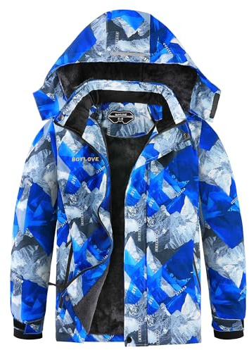 Boy's Ski Jackets Waterproof Winter Coat Fleece Windproof Snowboarding Jacket with Detachable Hood (6-7, Glacier Blue)