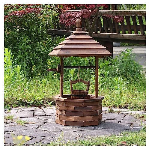 Fontaine de puits à souhaits en bois avec pompe électrique – Décoration de jardin rustique, jardinière en forme de cascade pour cour, patio, pelouse
