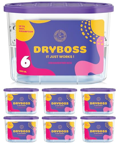 DRYBOSS Pack Deumidificatore Per Armadio Assorbi Umidità Antimuffa Sacchetti Anti Umidità Per Cassetti, Casa, Armadi E Vestiti Elimina Odori E Muffa Bustine Deumidificanti Con Cristalli Di Sale (6)