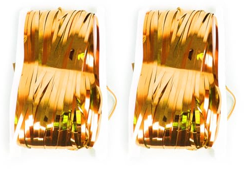 Guaber Cortinas De Lámina 2 Piezas Aluminio con Fondo Oropel para La Boda Decoración Cumpleaños 3.28x6.56 Pies Tinsel Cortina Metálica Decoración Franjas