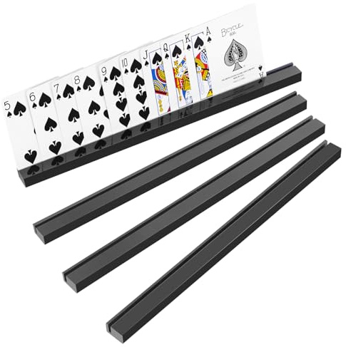 olnamo Playing Card Holders 13.4 Inches (34 cm) Acrylic Solid Card Holder for Playing Card Games, Hands Free (4 pcs, Black)