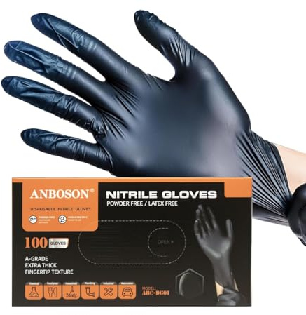 Distrosys Nitrile Disposable Gloves Medium - Latex-Free, Powder-Free, Strong & Puncture Resistant, Food Handling, Multi-Purpose Tattoo, Barber Shop Gloves - Box of 100 (Black)